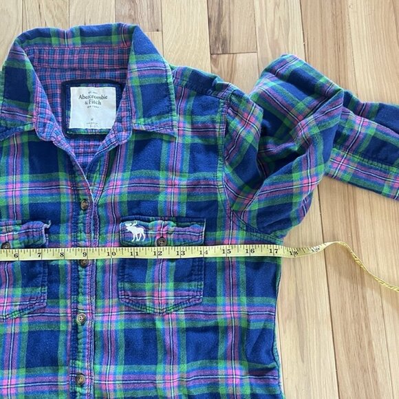 ABERCROMBIE & FITCH Women’s S Blue Pink Plaid Button Up Shirt Y2K Preppy Fitted - Picture 5 of 7